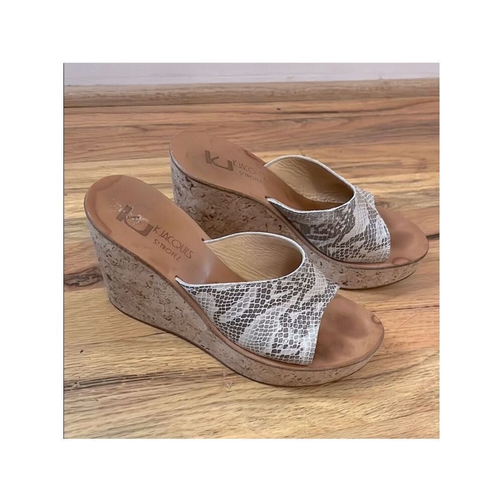 K.Jacques Black and White Snake Print Platform Wedges sz 40/9